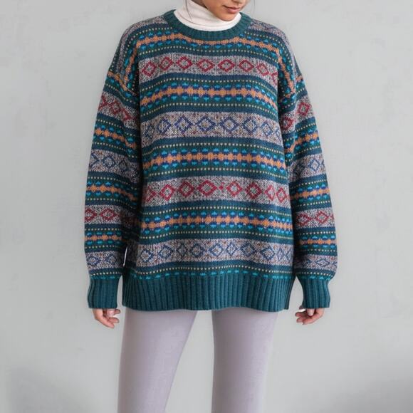 80s Fair Isle Wool Grandpacore Sweater Heritage Apres Ski Grunge Cabincore M - Picture 1 of 12